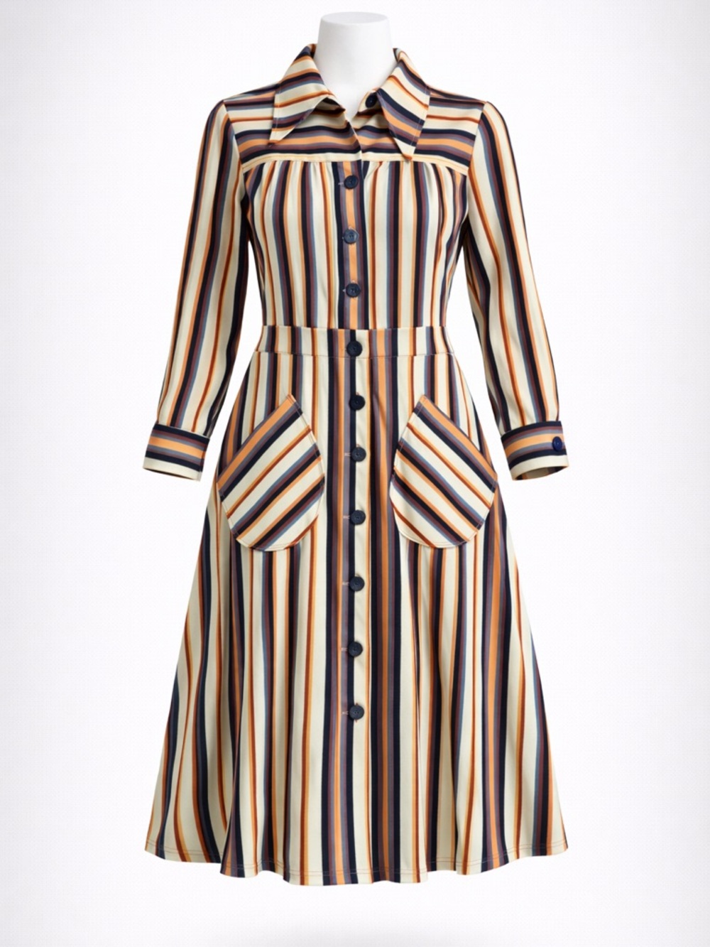 Vintage 1970s Polyester Shirt Dress